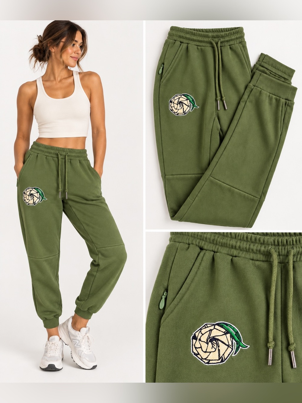 SweetGrass Clothing Olive Palmetto Rose Fleece Joggers XL